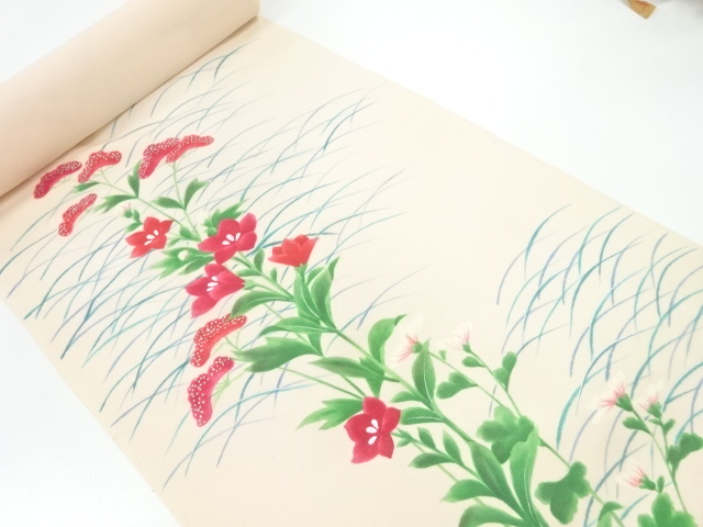 アンティーク　駒絽草花模様着尺反物